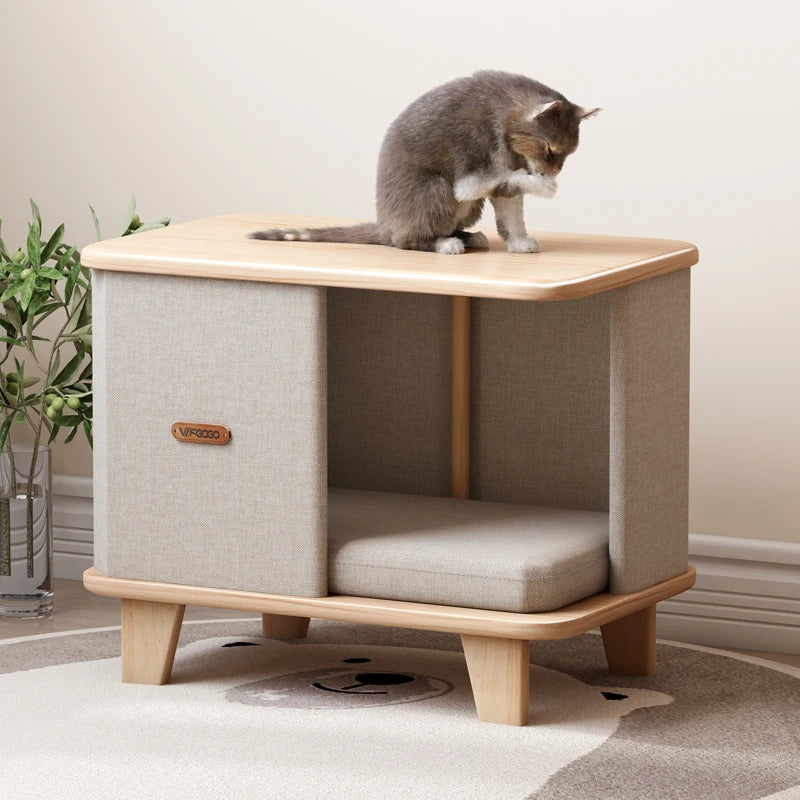 Cat House Furniture Climbing Frame Cat Scratcher Post, Tipo fechado, Big Space, Almofada Cat Bed, Acessórios de madeira para animais