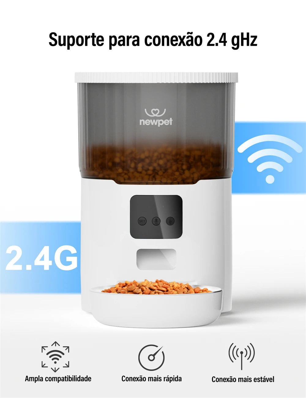 Newpet Alimentador temporizado para gatos 4L Alimentador para gatos com APP inteligente Refeição em aço inoxidável Alimentador remoto de ração para animais de estimação Dispensador automático adequado para cães e gatos